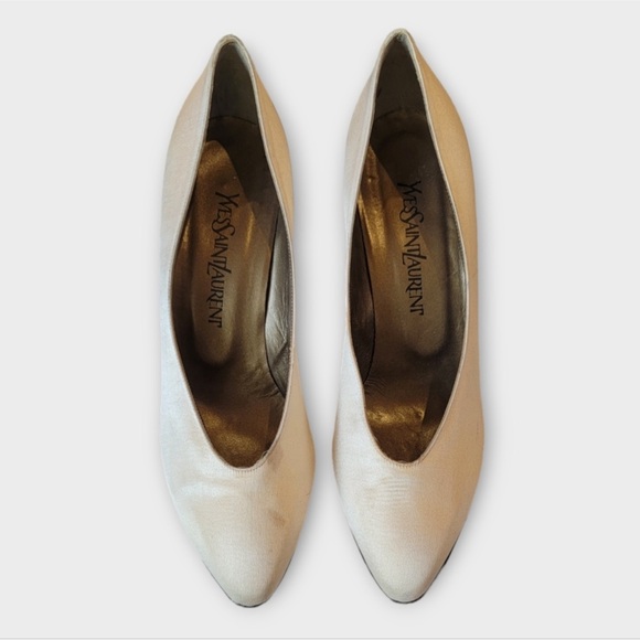 Yves Saint Laurent Vintage Pearl White Satin Heels - Picture 3 of 7